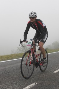 Dans la montée du Tourmalet, sous le brouillard