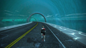 Traversée d'un tunnel sur Zwift